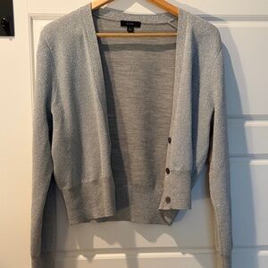 J. Crew Merino Wool Shimmery Silver Knit cropped Cardigan